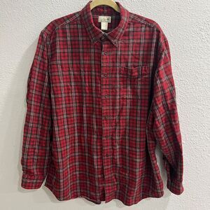 LL Bean Mens Extra Large Tall Flannel Shirt Red Black White Plaid Faded Workwear